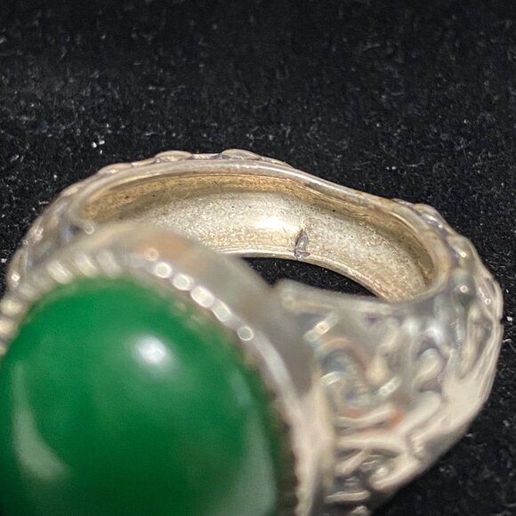 Ring Jade Size 8 Vintage Relief Design Jewelry Sterling Silver Tested - Picture 9 of 13